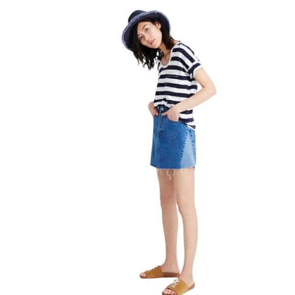 Madewell Blue Rigid Denim A-Line Mini Skirt: Pieced Edition Size 26 - Picture 1 of 9
